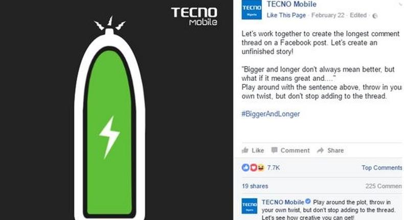 Tecno Mobile's #Biggerandbetter Facebook post