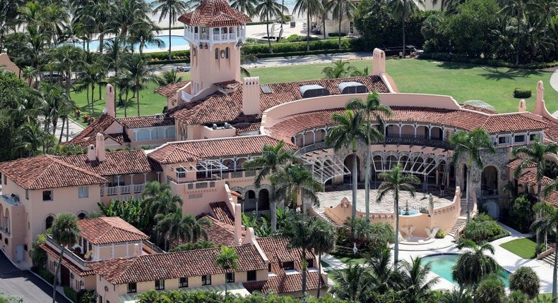 In this aerial view, former U.S. President Donald Trump's Mar-a-Lago estate is seen on September 14, 2022 in Palm Beach, Florida.