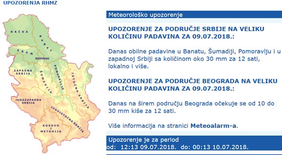 Upozorenje RHMZ
