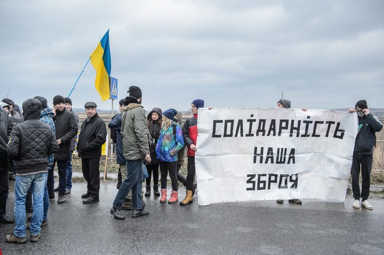 UKRAINA. Smereków. Protest górników i blokada drogi
