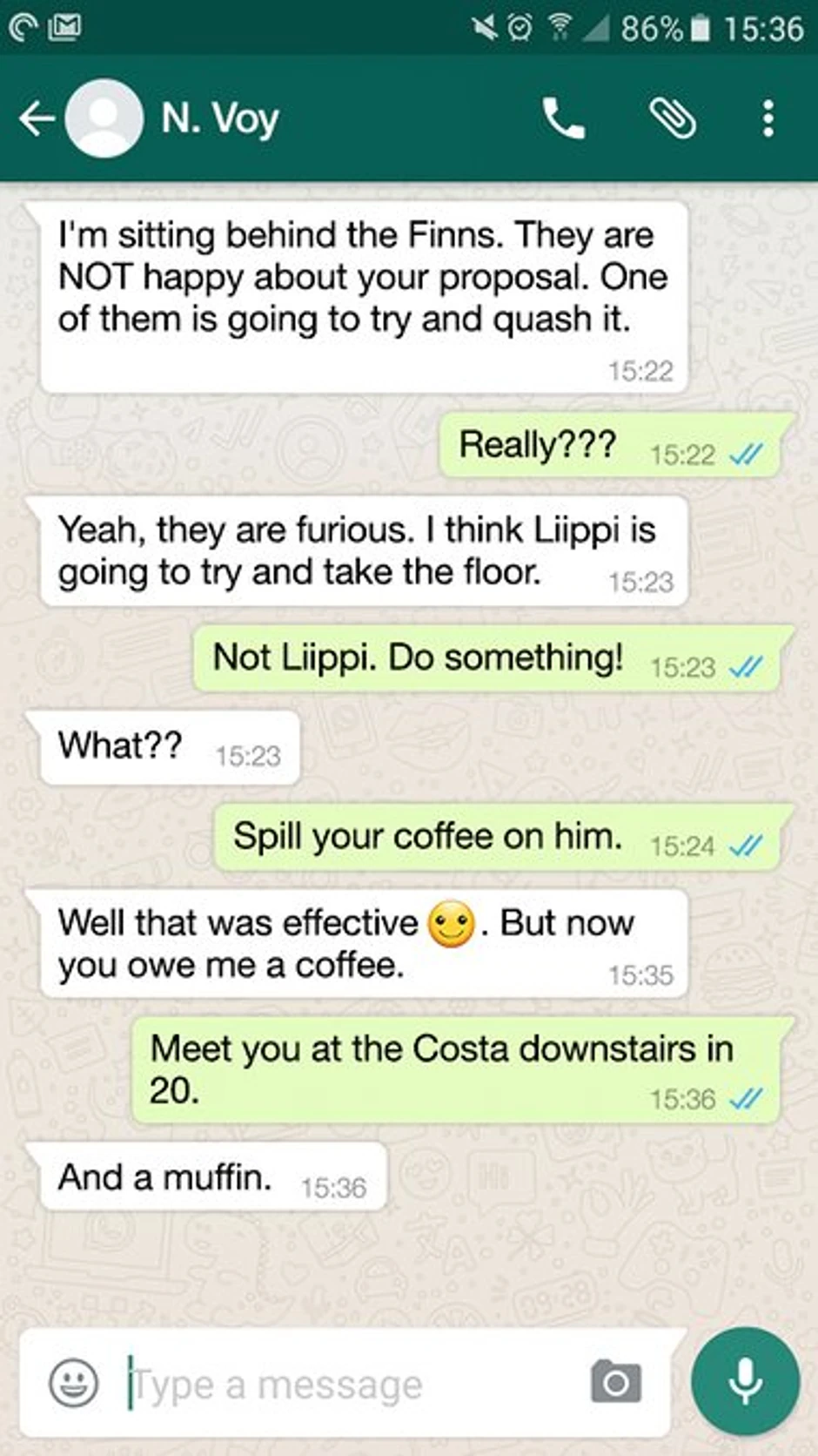 Primer neformalne komunikacije na "Votsapu"