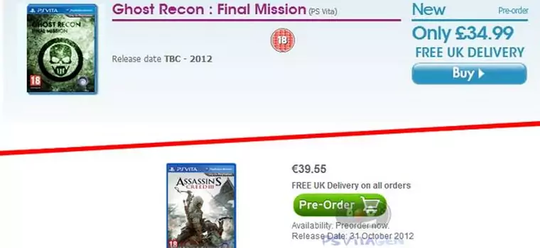 Assassin's Creed III i kolejny Ghost Recon na PS Vita?
