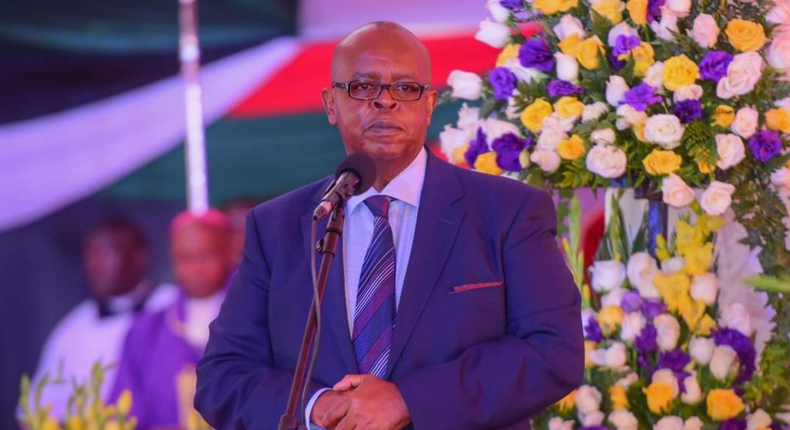 Politics tamfitronics Former President Mwai Kibaki's son Jimmy Kibaki addressing mourners during the 3rd President's burial in Othaya, Nyeri County on April 30, 2022