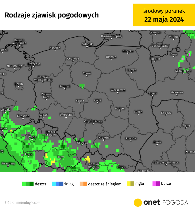 Noc deszcz przyniesie zwłaszcza wzdłuż południowej granicy