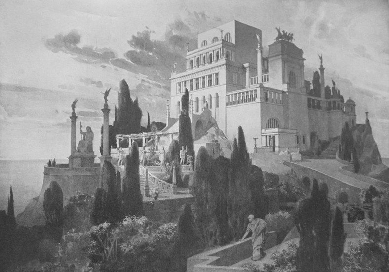 Tak mógł wyglądać pałac Tyberiusza na wyspie Capri - rekonstrukcja z 1900 r.