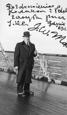 Jan Mattews, Polak, właściciel kopalni złota w Kanadzie, na pokladzie statku Batory - styczeń 1938 rok.
