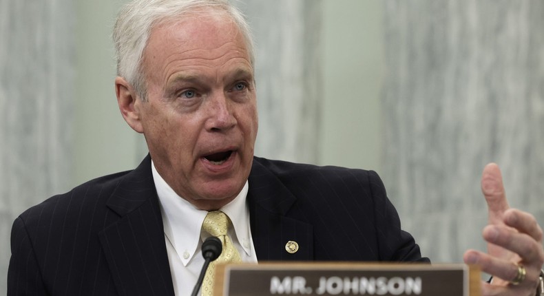 U.S. Sen. Ron Johnson (R-WI) speaks during a hearing before Senate Committee on Commerce, Science, and Transportation at Russell Senate Office Building on Capitol Hill on March 23, 2022 in Washington, DC.