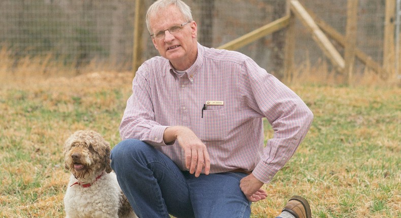 Jim Sanford with one of his Lagotto Romagnolo truffle dogs.
