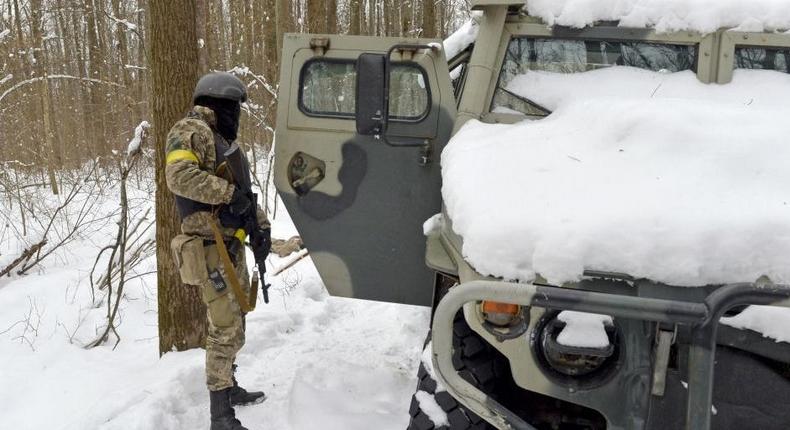 A member of the Ukrainian Territorial Defence Forces outside Ukraine's second-biggest city of Kharkiv on March 7, 2022.