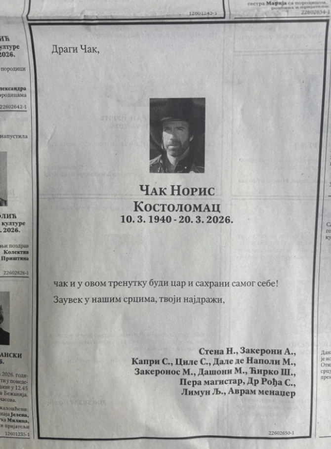 Srbi dali čitulje Čaku Norisu:  Ovako su se fanovi iz naše zemlje oprostili od svog idola