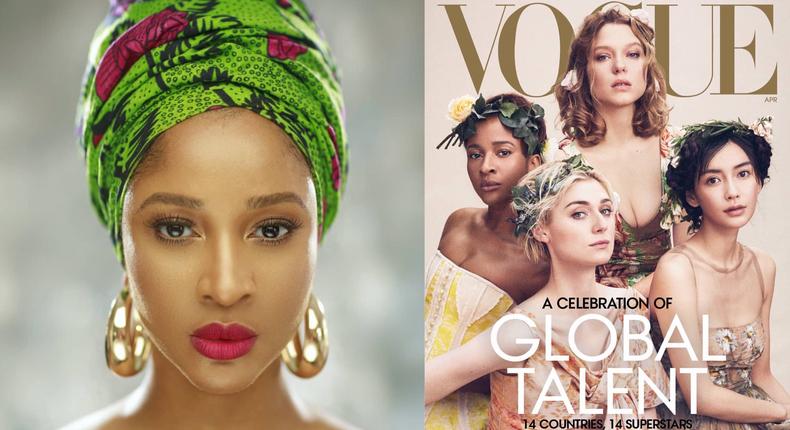 Adesua Etomi  has been recognised along with some of the world's most famous actresses on ﻿the front cover of Vogue Magazine April issue﻿