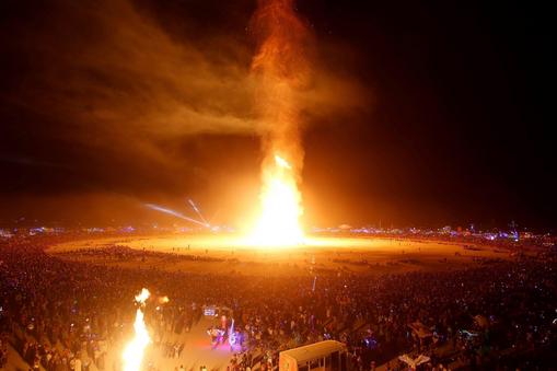 The Man is engulfed in flames as approximately 70,000 people from all over the world gathered for the annual Burning Man arts and music festival in the Black Rock Desert of Nevada