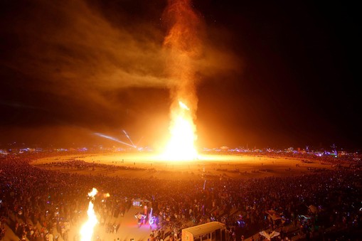 The Man is engulfed in flames as approximately 70,000 people from all over the world gathered for the annual Burning Man arts and music festival in the Black Rock Desert of Nevada