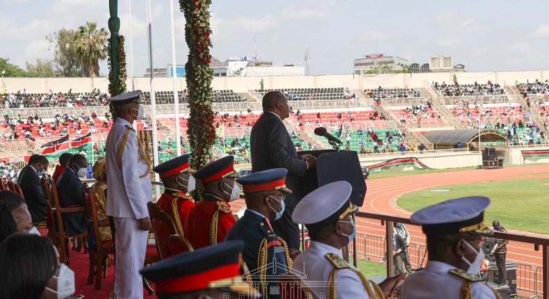 President Uhuru Kenyatta during the 2020 Jamhuri Day celebrations at Nyayo Stadium