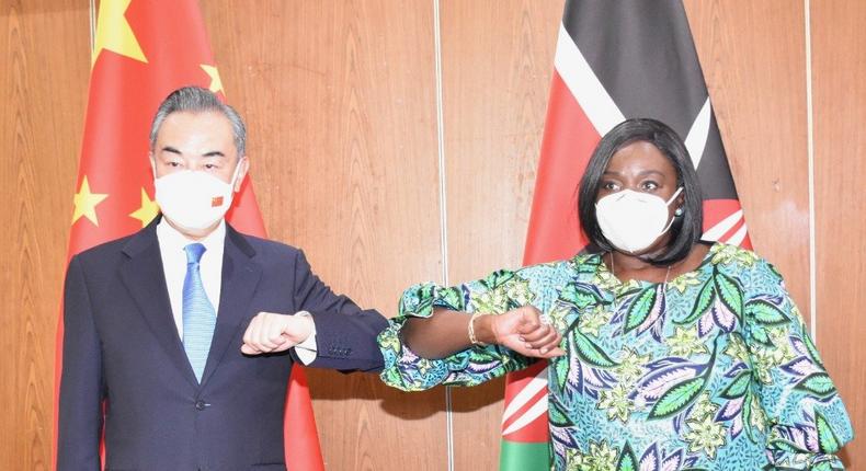 Foreign Affairs CS Raychelle Omamo meeting with Chinese Foreign Minister Wang Yi.