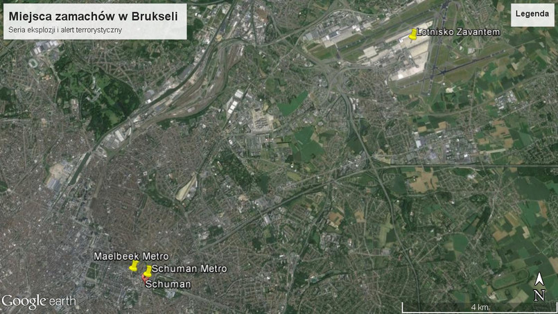 Bruksela miejsca zamachów mapa