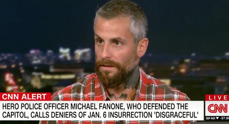 DC police officer Michael Fanone speaks on CNN on Tuesday.
