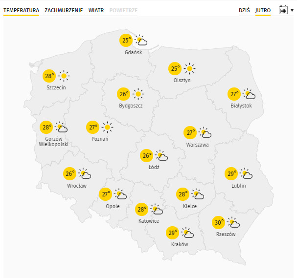 Temperatura w Polsce (6 sierpnia)