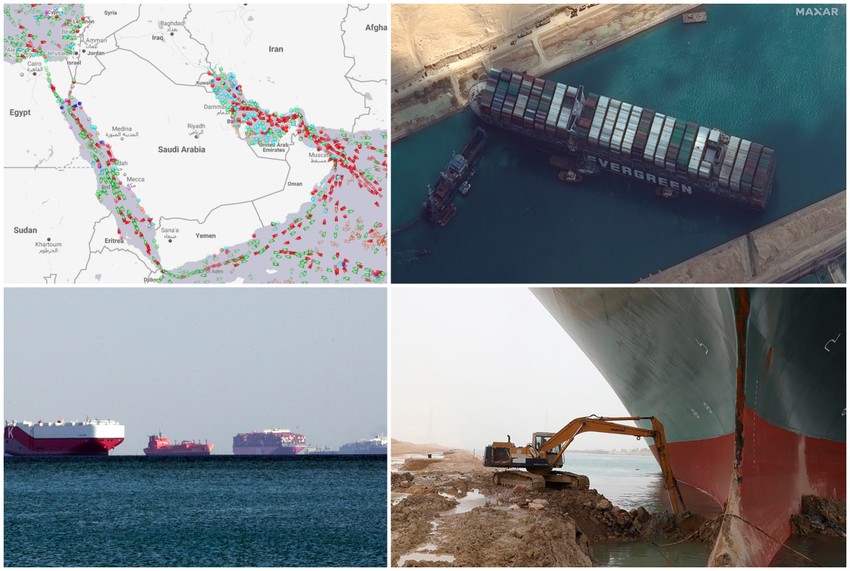 Suecki kanal, zaglavljen brod