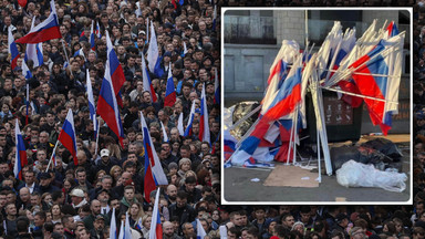 Kulisy wiecu Putina: dziesiątki autokarów i flagi w śmietniku. "To tylko koncert"