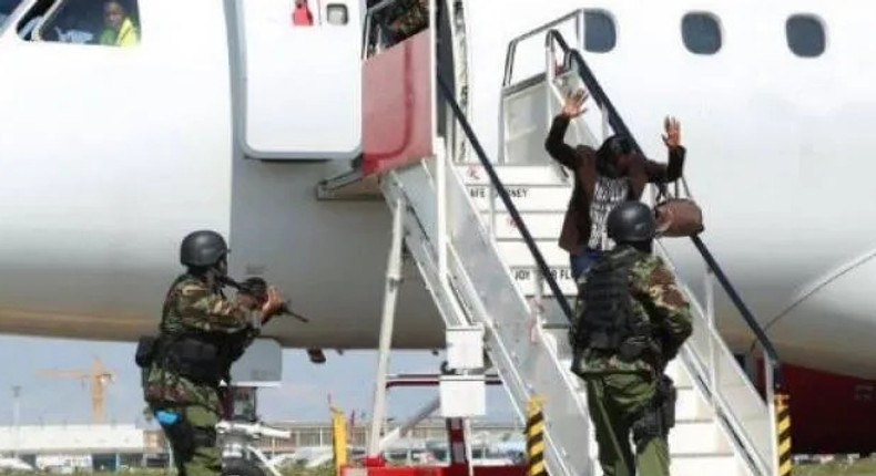 Police officers conducting a drill at JKIA