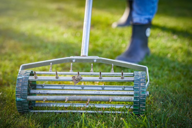 trawnik trawa murawa aeracja trawnika wertykulacja pielęgnacja Picture,Of,Grass,Aerator,On,The,Green,Lawn