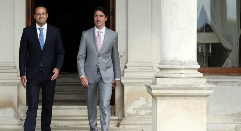 Ireland's Prime Minister Leo Varadkar, left, with Canadian Prime Minister Justin Trudeau at Farmleigh, Ireland's state guest house, in Dublin