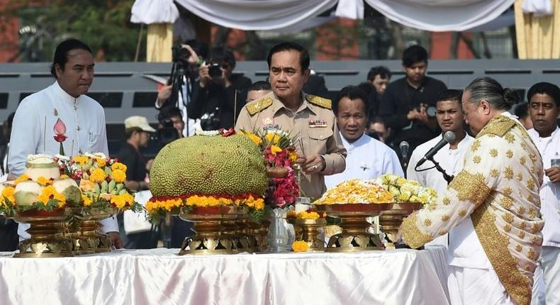 Prime Minister Prayut Chan-O-Cha leads a ceremony to mark the start of construction of the funeral pyre of Thailand's late king Bhumibol Adulyadej