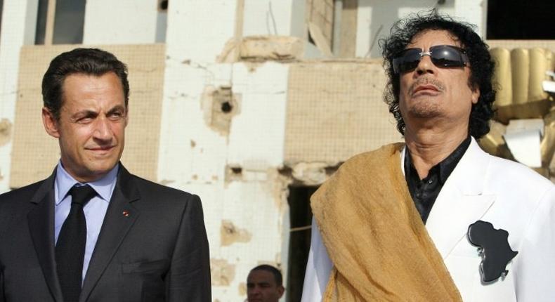 Nicolas Sarkozy (left) was welcomed by Moamer Kadhafi during a 2007visit to the Libyan capital Tripoli