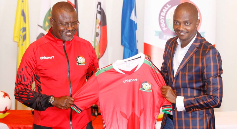 FKF Boss Nick Mwendwa with New Coach Jacob Mulee