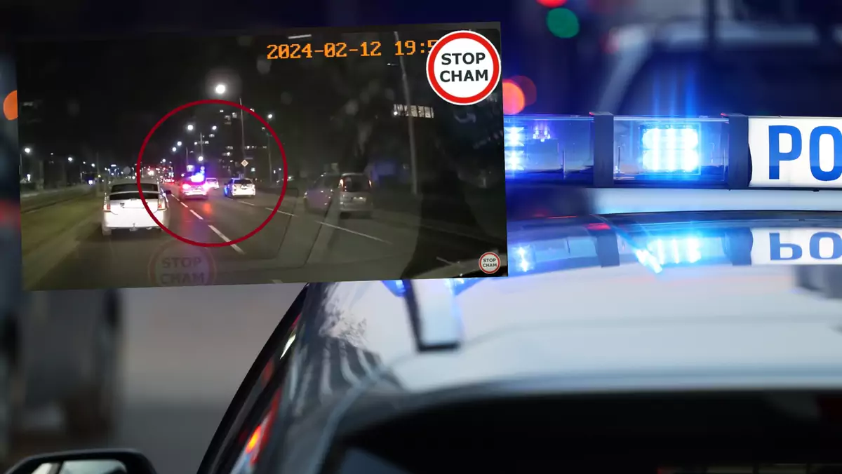 Stłuczka policyjnego radiowozu z samochodem nauki jazdy (fot. screen: YouTube/STOPCHAM)