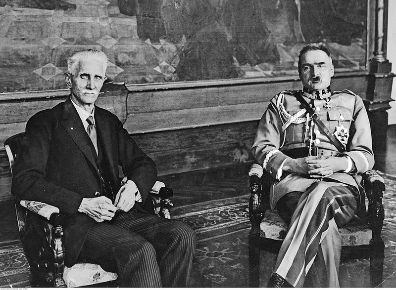 Ignacy Daszyński i Józef Piłsudski w gabinecie marszałka Sejmu, 1928 r.