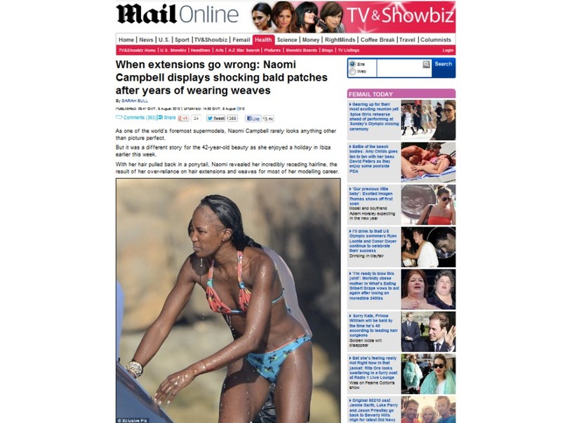 Brytyjski portal dailymail.co.uk opublikował zdjęcia supermodelki na wakacjach. Wyraźnie widać na nich, że włosy Naomi nie są w najlepszej formie