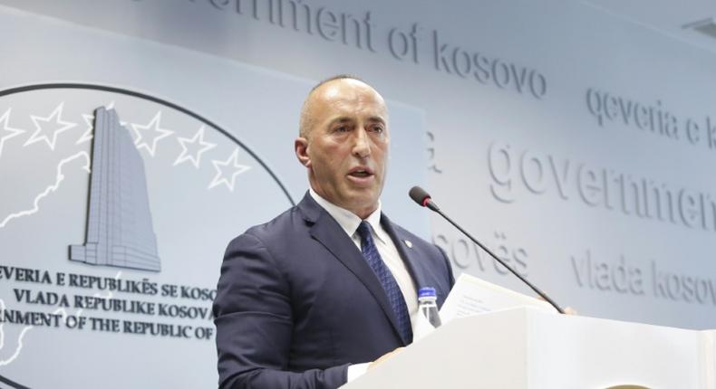 Kosovo Prime Minister Ramush Haradinaj speaks during a press conference at the government headquarters in Pristina on July 19, 2109, after he resigned for being called as a suspect before a war crimes court in The Hague.I received a call by the special court as a suspect and was offered to go as the prime minister or as an ordinary citizen of Kosovo. I chose the latter, Kosovo Prime Minister, a wartime commander of the Kosovo Liberation Army (KLA), said on July 19, 2019
