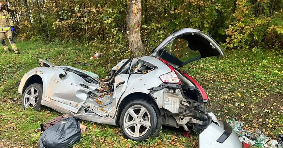 Zaczęło się od poślizgu na łuku. Kobieta zginęła na miejscu. Auto wbiło się w drzewo