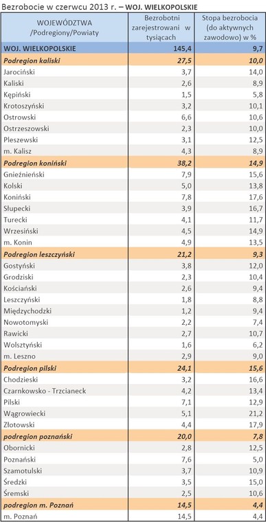 Bezrobocie w czerwcu 2013 r. – WOJ. WIELKOPOLSKIE