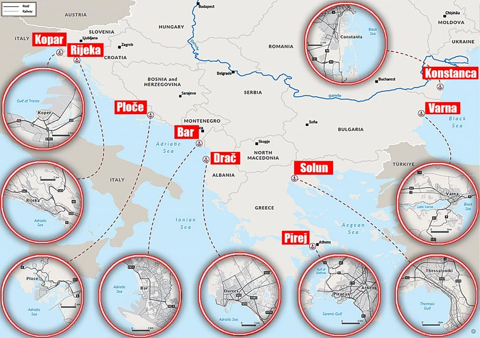 mapa luka kroz koje prolazi droga