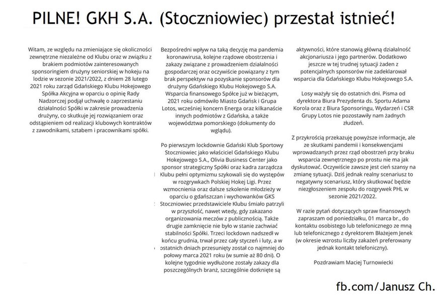 Oświadczenie Stoczniowca Gdańsk