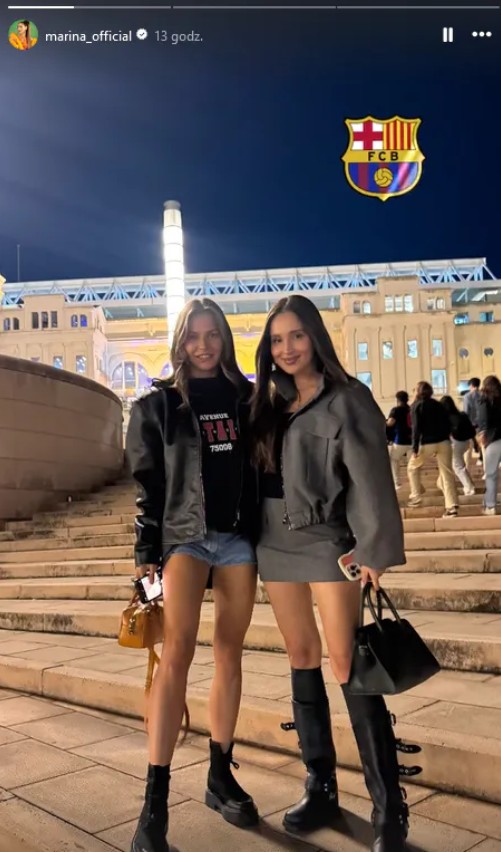 Marina Łuczenko-Szczęsna i Anna Lewandowska po meczu Barcelony