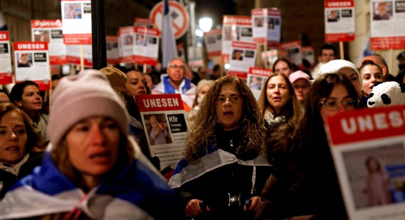 Israel supporters take part in a demonstration demanding immediate release of children hostages who are being held in Gaza, amid the ongoing conflict between Israel and the Palestinian Islamist group Hamas, in Prague, Czech Republic, November 20, 2023.REUTERS/David W Cerny