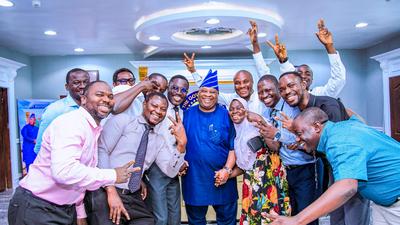 Gov. Ademola Adeleke (centre) with resident doctors at Uniosun Teaching Hospital after their meeting in Osogbo on Wednesday. [NAN]