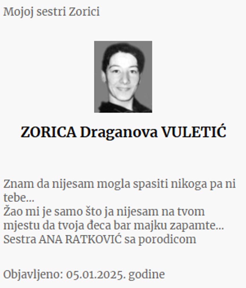 Umrlice Zorici Vuletić