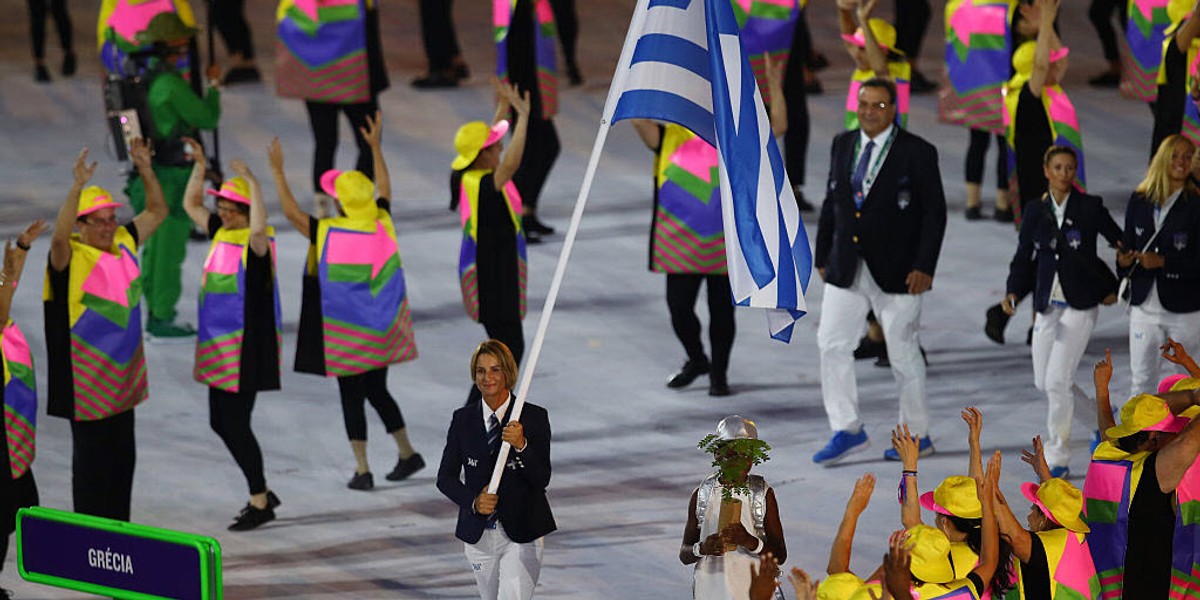 Greek sailing champion Sofia Bekatorou led the parade of athletes at the Rio Olympics.