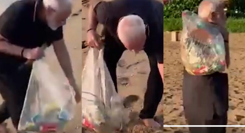 Indian prime minister is an epitome of leadership; he cleans up dirty beach with bare hands (video)