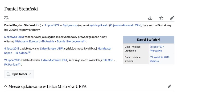 Uśmiercili na Wikipedii sędziego meczu Lechia-Legia