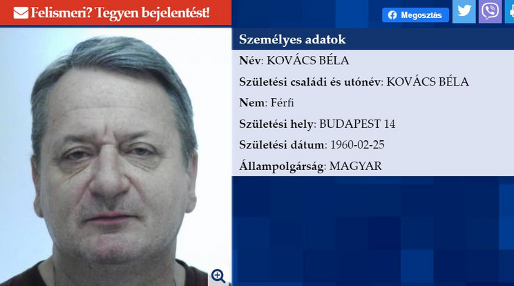 Kovács Bélát, vagyis KGBélát ismét körözik / Fotó: police.hu