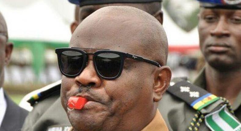 Rivers Governor Nyesom Wike blows a whistle