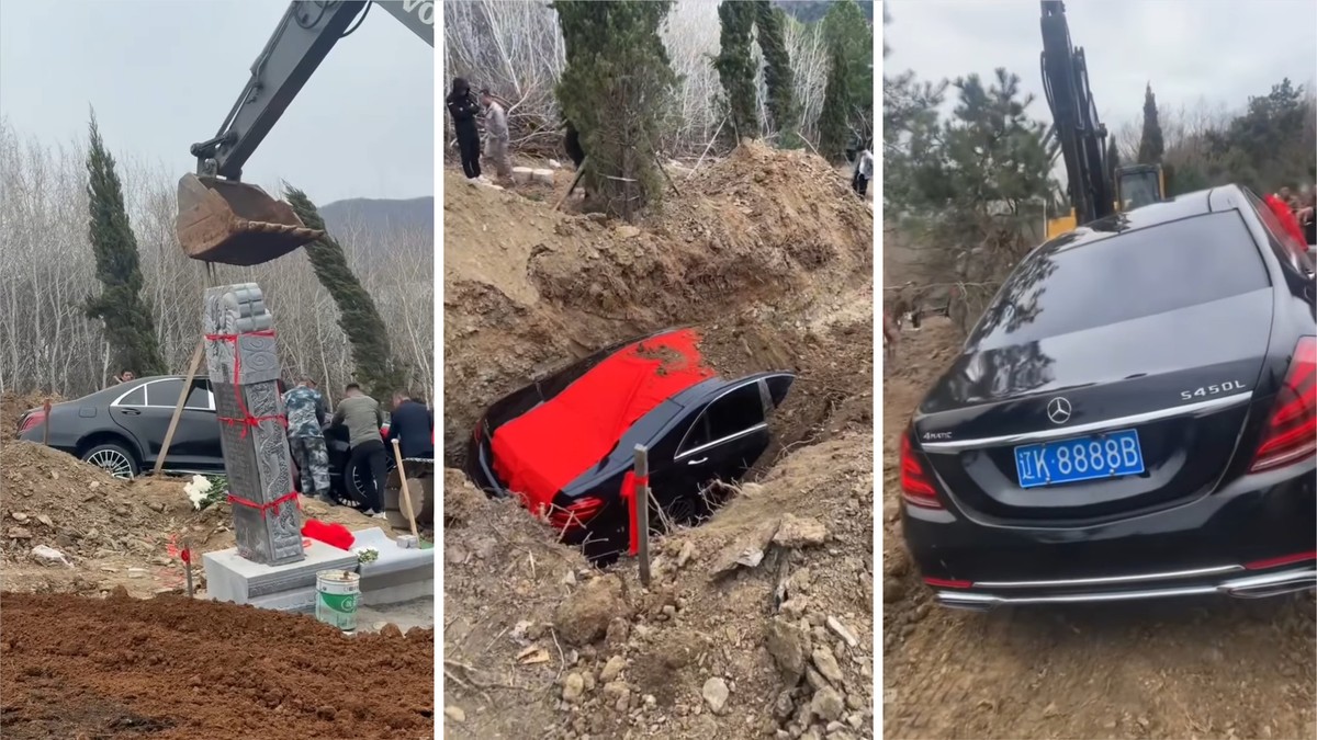 Zakopali luksusowego Mercedesa na cmentarzu. Powód zaskakuje
