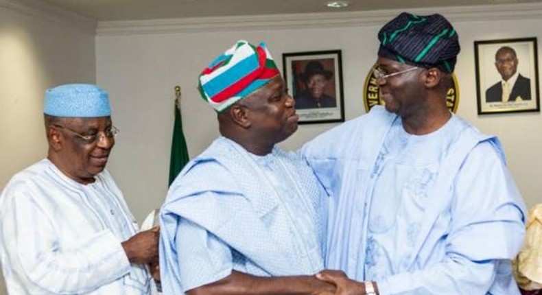 Lagos State Governor, Akinwunmi Ambode and his predecessor, Babatunde Fashola, currently Nigeria' Minister of Power, Works and Housing