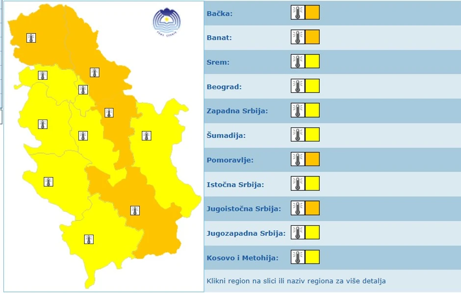 Meteoalarm za sredu